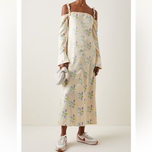Ganni Floral Satin Floral Off-The-Shoulder Maxi Dress size 36
